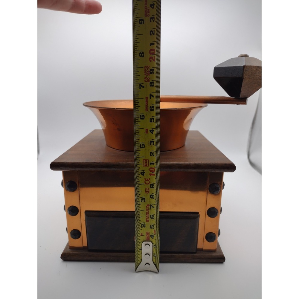 Vtg. Wood & Copper Brass Coffee Grinder With Drawer Verity Southall Ltd - Picture 8 of 9